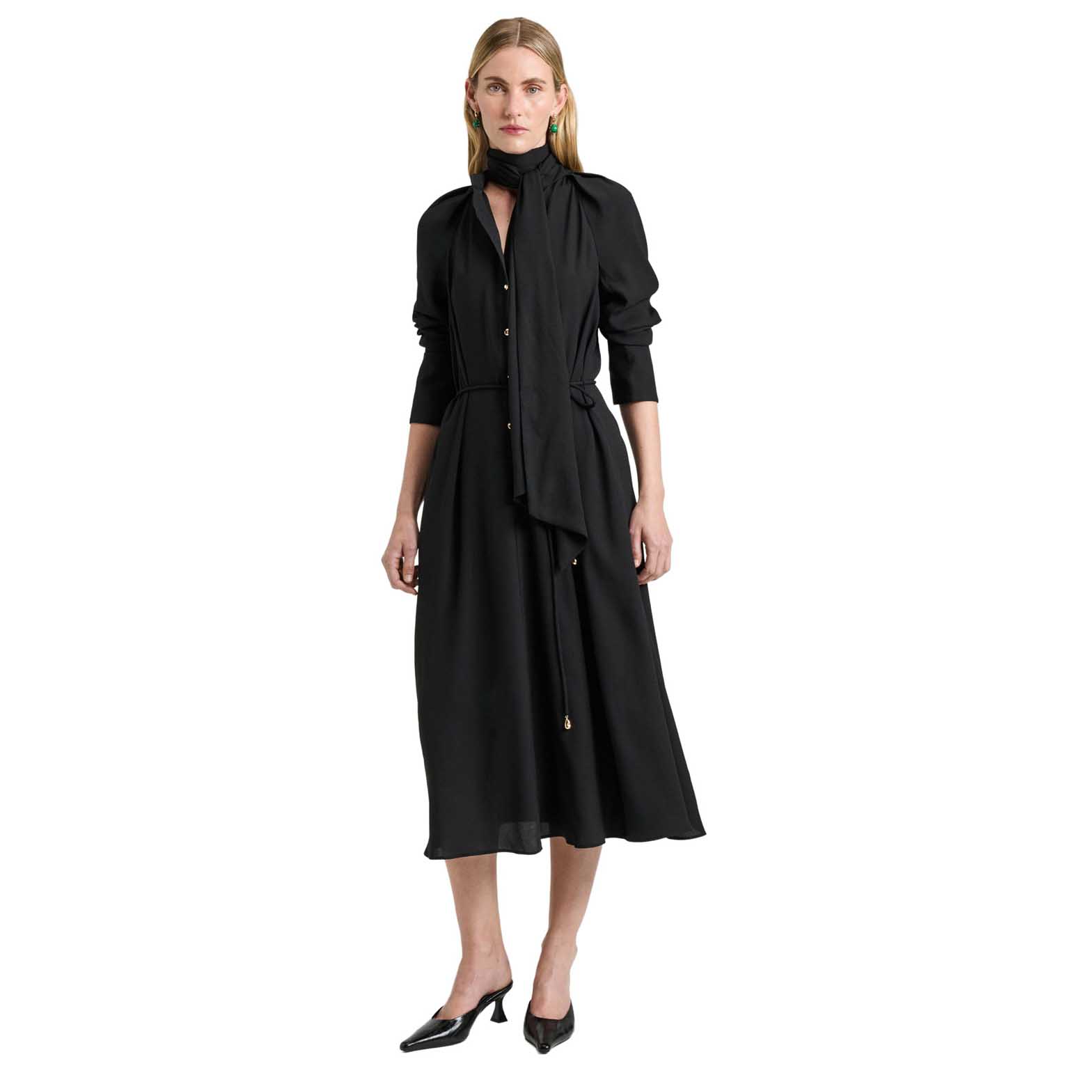 Veronika Maine Satin Back Crepe Tie Neck Shirtdress